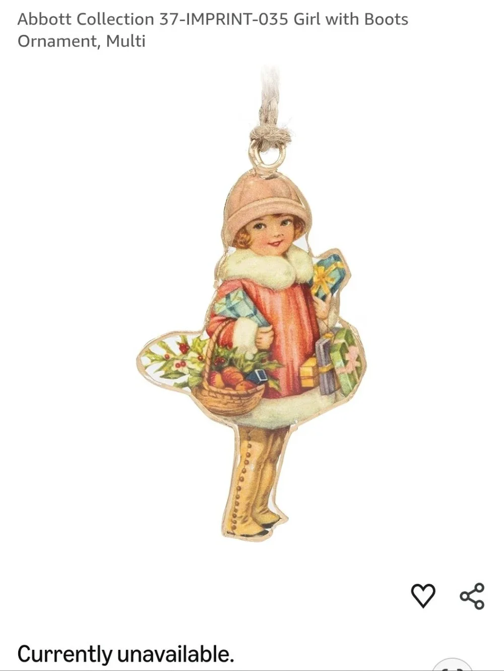 Abbott Collection 37-IMPRINT-035 Girl with Boots Ornament BNWT RETIRED 2022